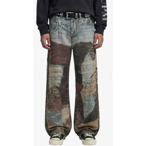 Supermade High Street Distressed Washed Printed Patchwork Jeans Size 2XL